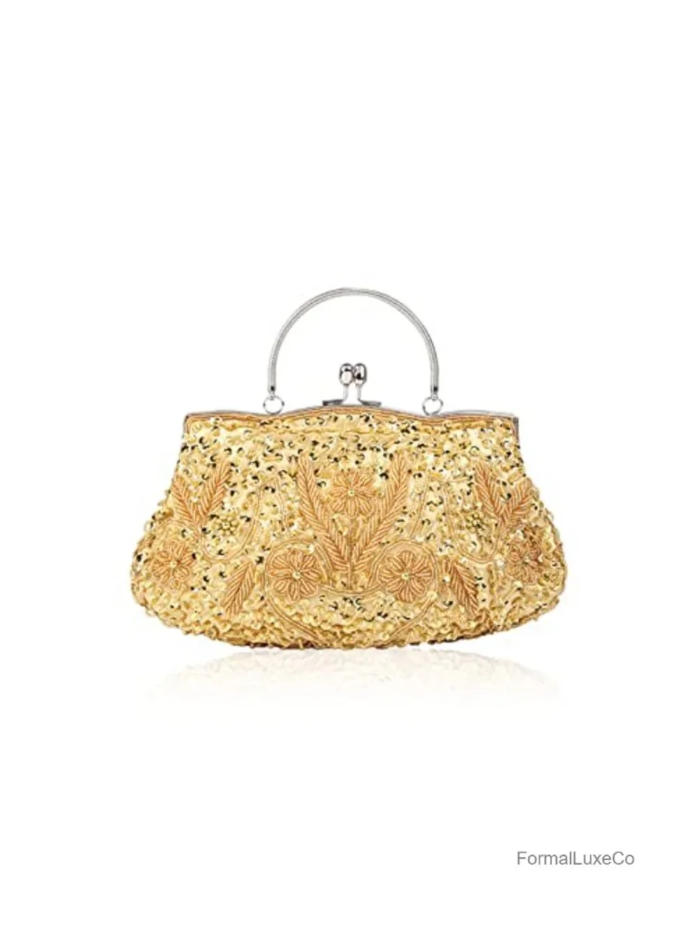 Vintage Sequin Beaded Evening Clutch Bag with Chain Bridal Purse